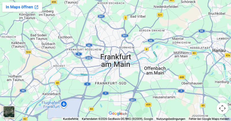 Kartenausschnitt Frankfurt am Main und Rhein-Main-Gebiet, klicken um interaktive Karte zu laden